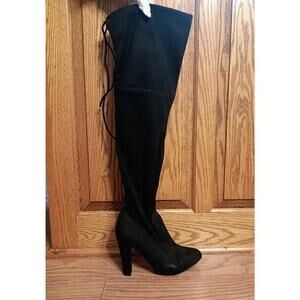 Women’s Black Suede Over-The-Knee Thigh High Heeled Boots - Sz 8.5 - EUC